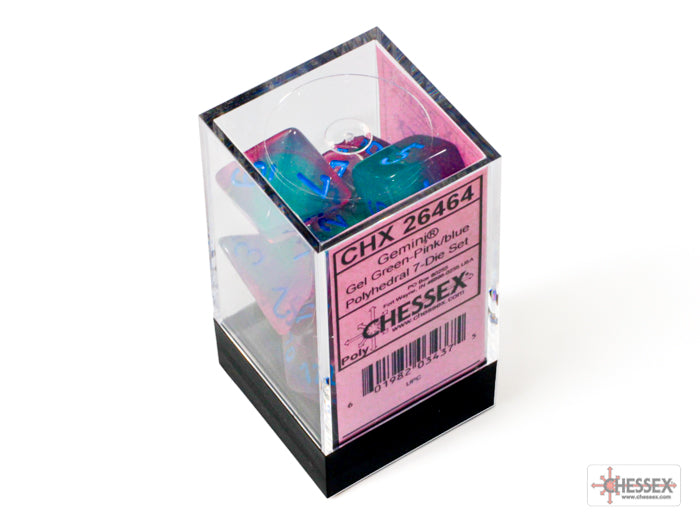 Chessex Gemini Gel: Green-Pink/blue Luminary Polyhedral 7-Dice Set