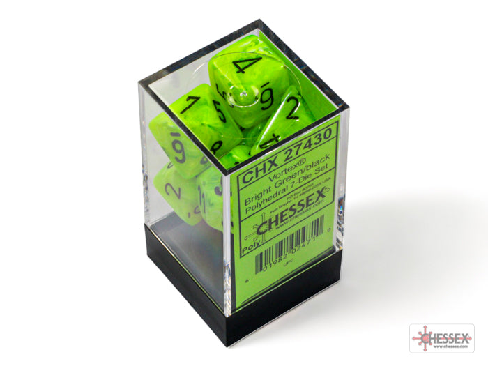 Chessex Vortex: Bright Green/Black Polyhedral 7-Dice Set
