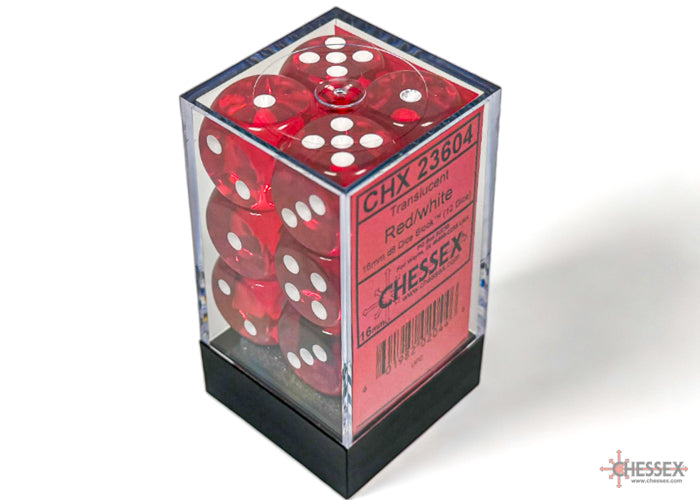 Chessex Translucent: Red/white 16mm d6 Dice Block (12 dice)