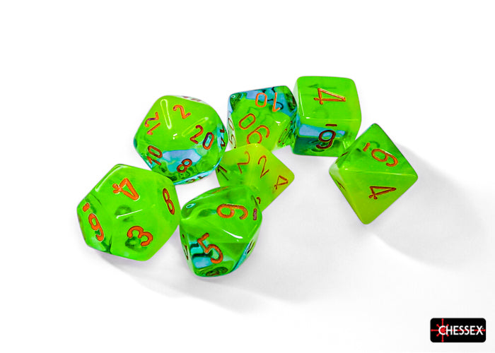 Chessex Gemini: Plasma Green-Teal/Orange Luminary Polyhedral 7-Dice Set
