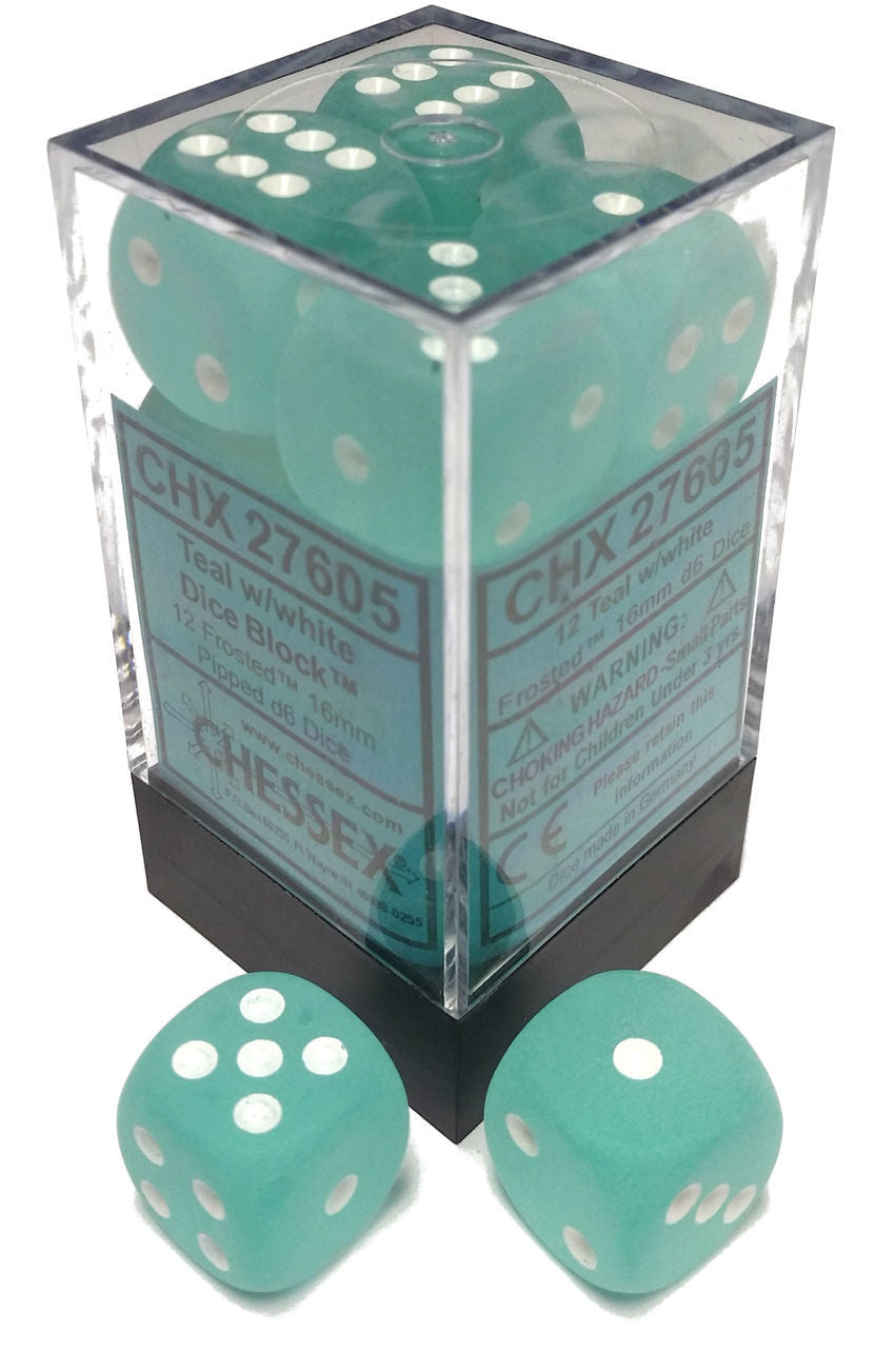 Chessex Frosted: 16mm D6 Teal/White Block 12-Dice Set