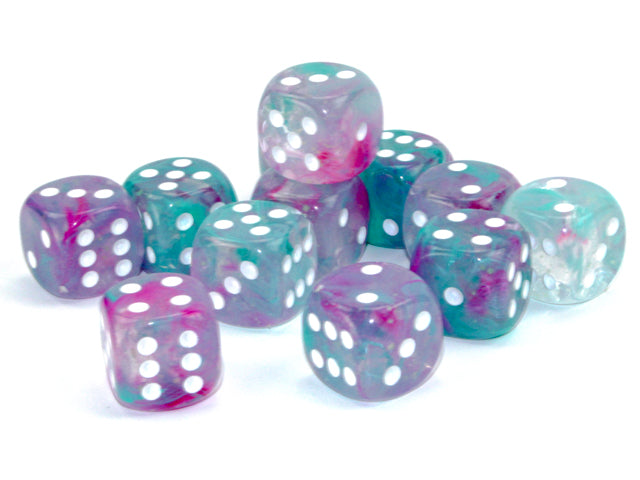 Chessex Nebula: Wisteria/White Luminary 16mm d6 Dice Block (12 dice)