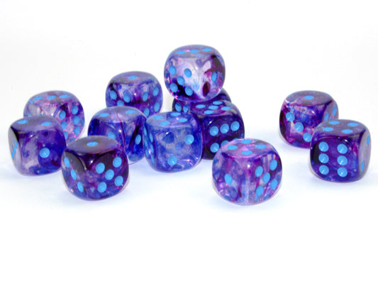 Chessex Nebula: Nocturnal/Blue Luminary 16mm d6 Dice Block (12 dice)