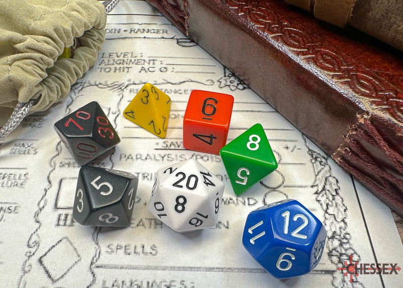 Chessex Nostalgia Opaque: GM & Beginner Player Polyhedral 7-Dice Set