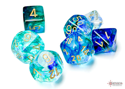 Chessex Nebula: Oceanic/Gold Luminary Polyhedral 7-Dice Set