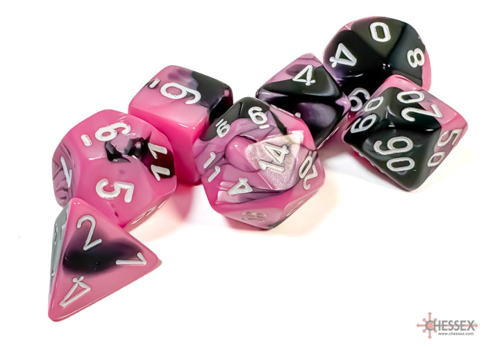 Chessex Gemini: Black-Pink/White Polyhedral 7-Dice Set