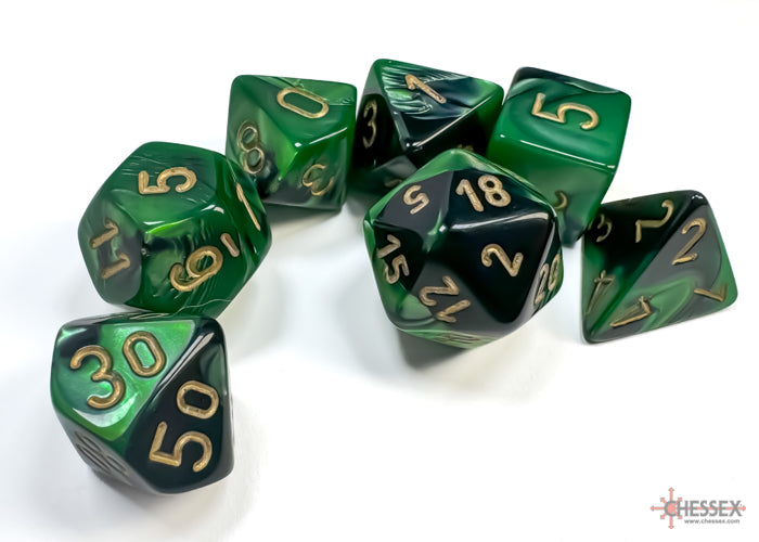 Chessex Gemini: Black-Green/gold Polyhedral 7-Dice Set