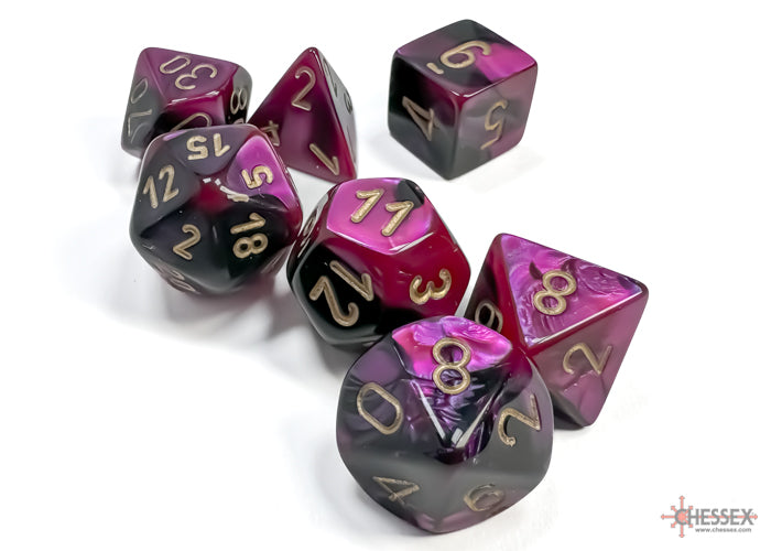 Chessex Gemini: Black-Purple/Gold Polyhedral 7-Dice Set