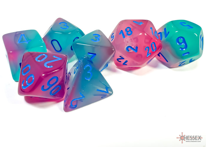 Chessex Gemini Gel: Green-Pink/blue Luminary Polyhedral 7-Dice Set