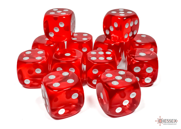 Chessex Translucent: Red/white 16mm d6 Dice Block (12 dice)