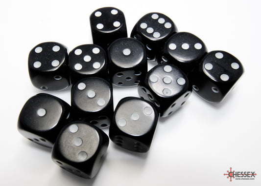 Chessex Opaque: Black/White 16mm d6 Dice Block (12 dice)