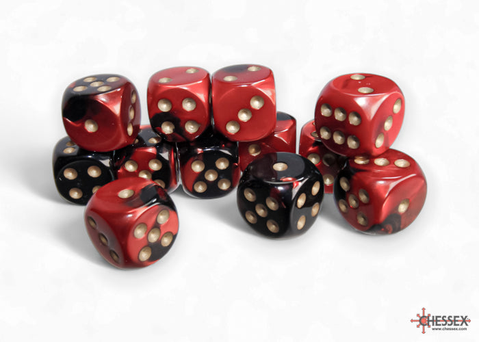 Chessex Gemini: Black-Red/Gold 16mm d6 Dice Block (12 dice)