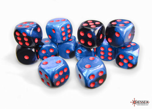 Chessex Gemini: Black-Starlight/Red 16mm d6 Dice Block (12 dice)