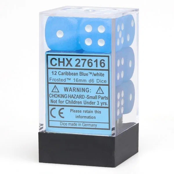 Chessex Frosted: 16mm D6 Carib Blue/White Block 12-Dice Set